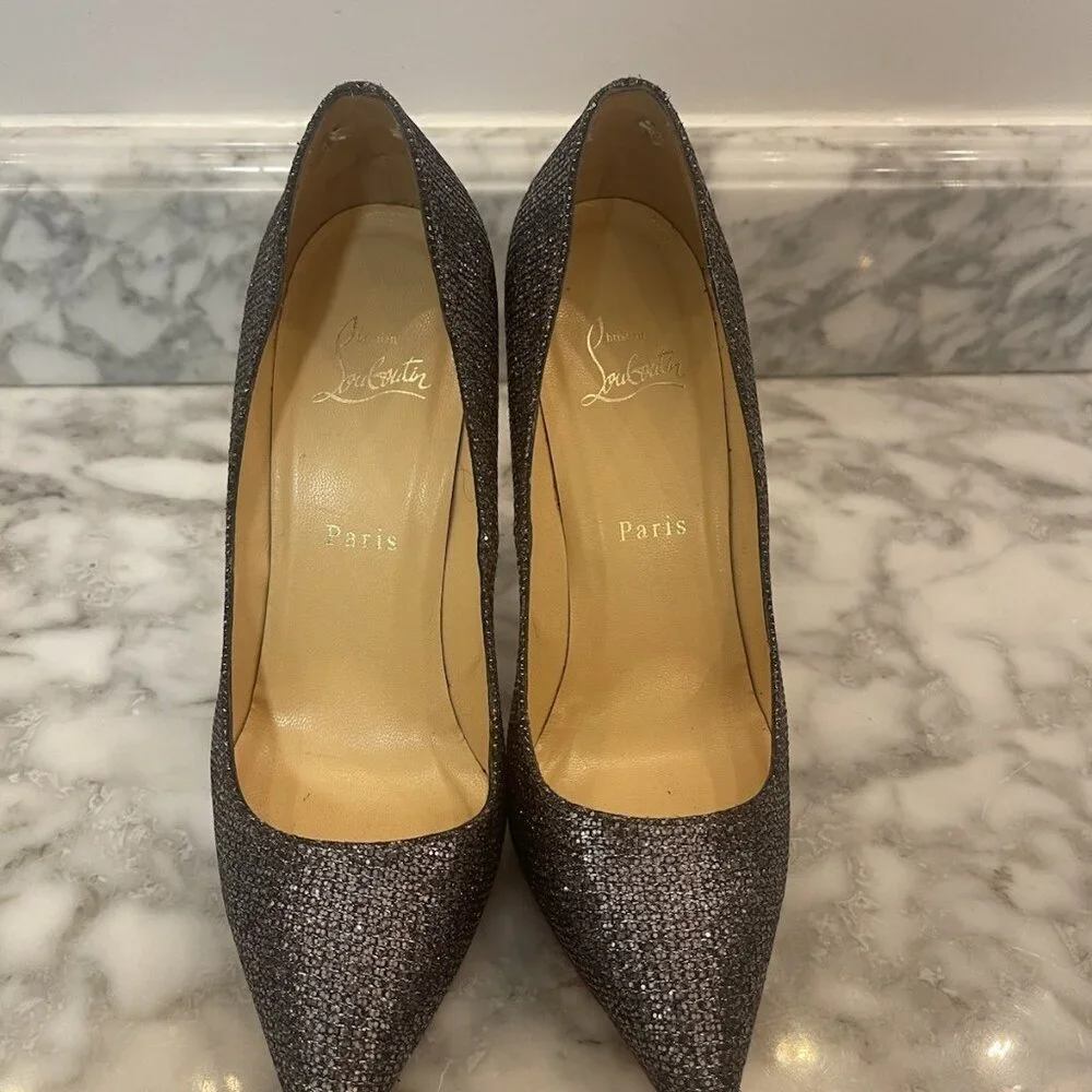 Christian Louboutin FILO 120 Lady Glitter Specchio Heels Silver/Gray Size 39 - Picture 15 of 16